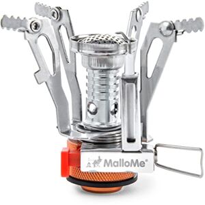 MalloMe Backpacking Stove – Portable Camping Stove – Small Backpack Camp Stove Single Burner for Propane Butane Isobutane Fuel Canister – Small Mini Pocket Rocket Jet Boiler for Hiking & Gas Cooking