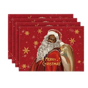 Artoid Mode Black Santa Watercolor Merry Christmas Placemats for Dining Table, 12 x 18 Inch Seasonal Winter Blessing Xmas Holiday Rustic Vintage Washable Table Mats Set of 4