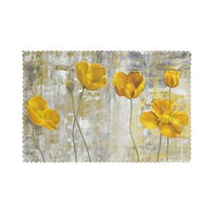 Yellow Grey Abstract Soft Place Mats,Placemats Set of 4,Painting Art Flower Place Mats,12x18Inches Washable Table Mats,Kitchen Table Kitchen Mat