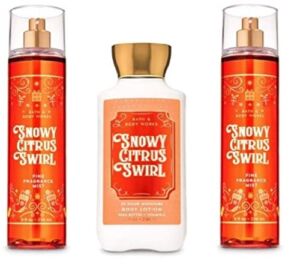 Bath & Body Works SNOWY CITRUS SWIRL Value Pack – 1 Body Lotion & 2 Fine Fragrance Mists – Lot of 3 – Full Size, Orange