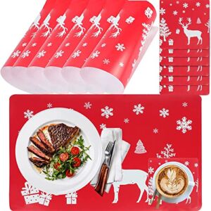 ProChosen Merry Christmas Placemats Set of 6 with Drink Coasters Cup Mat, Snow Deer Christmas Tree Printed, Non-Slip Place mats Washable Table Mats, 11 × 17 inch