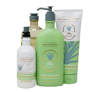 Bath & Body Works Aromatherapy Aloe with Natural Essentials Oils – Orange + Sandalwood Deluxe Gift Set – Body Lotion – Body Cream – Essential Oil Mist and Body wash + Foam Bath – Full Size