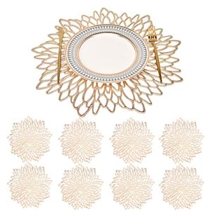 Gold Vinyl Placemats Set of 8,Round Floral Leaf Dining Modern Table Place Mats for Home Kitchen Party Wedding Dining Table Decoration