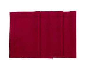 Solino Home Cotton Linen Hemstitch Placemats – Set of 4 Natural Fabric Placemats 14 x 19 Inch – Red Tablemats for Thanksgiving, Christmas, Holiday, Winter – Handcrafted and Machine Washable