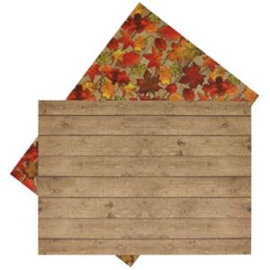 Iconikal 2-Sided Reversible Disposable Paper Place Mats, 14 x 10-Inches, Harvest Leaves and Wood Grain Planks, 22-Count