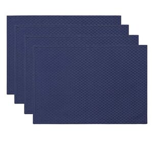 ColorBird Elegant Waffle Jacquard Doily Place Mat Water Resistant Spillproof Microfiber Fabric Table Placemats, 13 x 19 Inch, Set of 4, Navy Blue