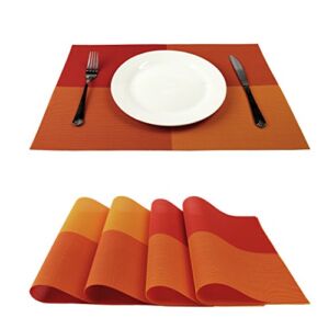 GEFEII Deluxe PVC Woven Vinyl Non-Slip Heat-Resistant Grid Orange Placemats Kitchen Dining Party Environmental Table Mats Place Mats Pad Cushion (Orange, 4)