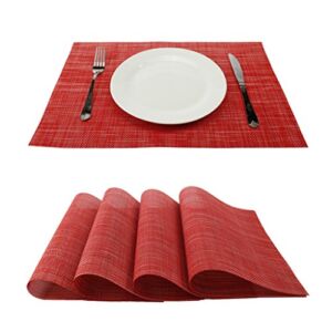 GEFEII Red Placemats Dining Table Mats PVC Woven Vinyl Washable Kitchen Placemats Set of 4 Placemats (Red, 4)