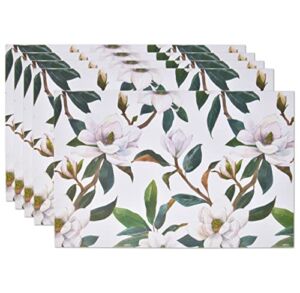 Disposable Floral Magnolia Blossom Paper Place Mats 50 Pack 11”x 17” Rectangle Spring White Flowers Charger Place Mat Summer Flower Dinner Table Setting Bridal Shower Wedding Party Supplies Decor