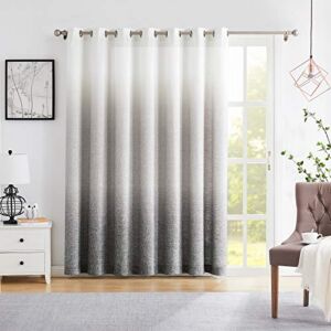Ombre Door Curtain 100″ Extra Wide Linen Ombre Gradient Print Rayon Blend Light Filtering Window Treatment for Sliding Patio Door with 14 Grommets, Cream White to Light Gray, 100″ x 84″, 1 Panel