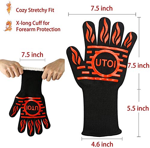 UTOI BBQ Grill Gloves, 1472°F Heat Resistant Barbecue Gloves Oven Mitts for Kitchen Garden BBQ Grilling and Outdoor Cooking Campfire, EN407 Certified, 1 Pair 13 inch Long Extra Forearm Protection | The Storepaperoomates Retail Market - Fast Affordable Shopping