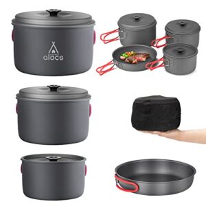 Alocs Camping Cookware, Compact/Lightweight/Durable Camping Pots and Pans Set, Camping Cooking Set for Outdoor Backpacking Camping Hiking Picnic, Included Mesh Carry Bag