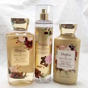 Bath and Body Works Body Care w/Essential Oils New Fall 2020 Scent – Dahlia – 3 Piece Set Fragrance Mist, Body Lotion, Shower Gel