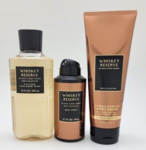 Bath & Body Works – Whiskey Reserve – 3 pc Bundle – 3-in-1 Hair, Face & Body Wash, Deodorizing Body Spray and Ultimate Hydration Body Cream – 2022