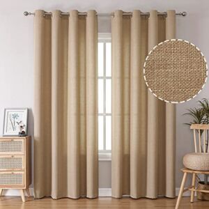 BGment Natural Faux Linen Curtains for Bedroom, Grommet Thick Linen Semi Sheer Drapes Light Filtering Privacy Window Treatments Curtains for Living Room, Set of 2 Panels, 52 x 84 Inch, Natural