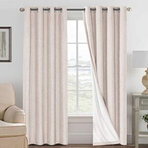Linen Blackout Curtains 84 Inches Long 100% Absolutely Blackout Thermal Insulated Textured Linen Look Curtain Draperies Anti-Rust Grommet, Energy Saving with White Liner, 2 Panels, Natural