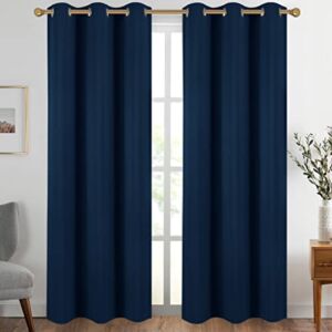 Diraysid Navy Blue Grommet Blackout Curtains for Bedroom Thermal Insulated Room Darkening Curtains Drapes, 38 x 84, 2 Panels
