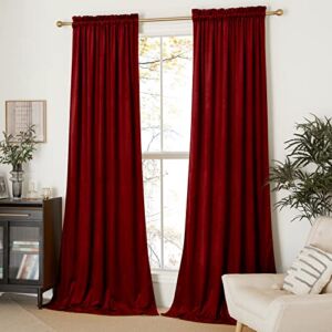 NICETOWN Red Velvet Textured Curtains/Draperies, Home Decoration Panels with Rod Pocket Design for Hall, Villa (1 Pair, 96 inches Long)