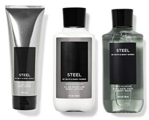 BATH AND BODY WORKS GIFT SET STEEL FOR MEN – Body Lotion – Body Wash & Body Cream – FULL SIZE