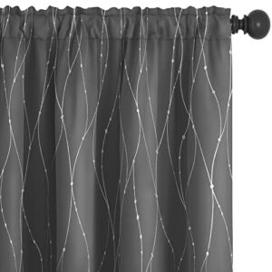 Deconovo Blackout Gray Curtains 84 Inches Long, Curtains for Living Room – Room Darkening Window Panels for Bedroom, Rod Pocket Silver Pattern Drapes (52 x 84 Inch, Grey, 2 Panels)
