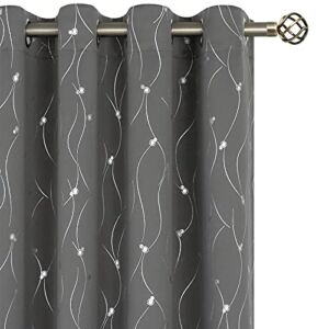 BGment Blackout Curtains 84 Inch Length 2 Panels Set Grommet Thermal Insulated Room Darkening Window Curtains with Wave Line and Dots Printed for Bedroom, 52 x 84 Inch, Dark Grey