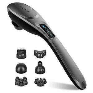 Handheld Massager – 6 Speeds & 6 Modes, 6 Interchangeable Nodes, Cordless Massager Muscle Massager for Back, Foot, Neck, Shoulder, and Leg, Body Pain Relief, Home & Office, Grey