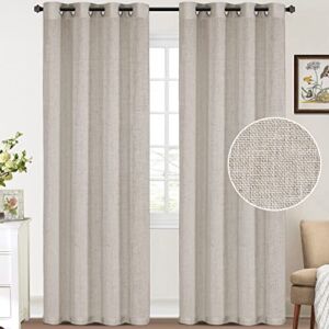 Linen Curtains 84 Inch Long Linen Sheer Curtains Angora Linen Textured Curtains Light Filtering Grommet Window Treatments Panels/Drapes for Livingroom Privacy Added (2 Panels, 52Wx84L, Angora)