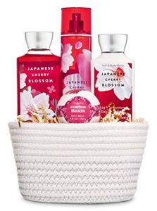 Bath & Body Works Japanese Cherry Blossom White Basket Gift Set – Shower Gel, Body Lotion, Fine Fragrance Mist & Bath Fizzy