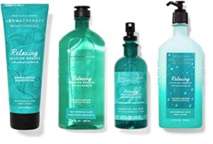 Bath and Body Works Aromatherapy Ocean Essentials Relaxing – Sandalwood Eucalyptus Gift Set – Body Cream – Essential Oil Mist – Body wash + Foam Bath – Body Lotion – Full Size