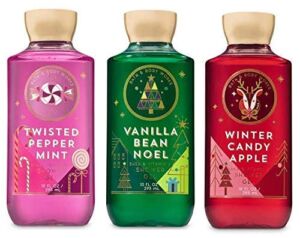 Bath and Body Works 3 Pack Shower Gel 10 Oz. Twisted Peppermint, Vanilla Bean Noel and Winter Candy Apple.