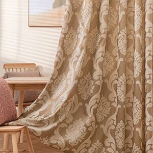 NAPEARL Damask Curtains for Living Room, Gothic Jacquard Curtain Drapes with Floral Patterns, Beige Curtains for Bedroom 63 Inch Length, Set of 2 Panels, Each 52 x 63 Inches