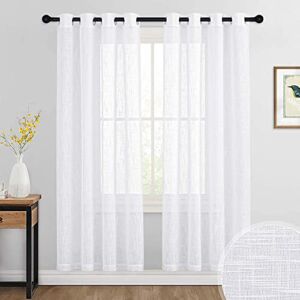 RYB HOME Sheer Curtains 72 inchs Long – Grommet Semi Sheer Curtains Privacy Linen Textured Sheer Drapes for Bedroom Living Room Dining Balcony Bathroom, 52 inches Width x 72 inches Length, 1 Pair
