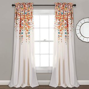 Lush Decor Weeping Flowers Darkening Window Curtains Panel Set for Living, Dining Room, Bedroom (Pair), 84 in x 52 in, Turquoise & Tangerine, 2 Count