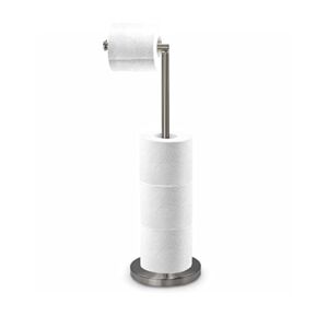 Brookstone Toilet Paper Holder with Dispenser, Freestanding Bathroom Tissue Organizer, Minimal Storage Solution, Stylish Design, Holds 3-4 Extra Large Rolls, Chrome (BKH1459)