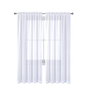White Sheer Curtains 84 inch Length 2 Panels Set Window Treatment Panels Beautiful Rod Pocket Voile Elegance Curtains Drapes for Living Room, Bedroom, Kitchen Fully Stitched (White, 84″ Inch Long)