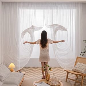 Window White Sheer Curtains 84 Inches Length 2 Panels Voile Light Filtering Sheer Curtain Panel Drapes Treatment For Bedroom Living Room Children Room Kitchen Yard (White, 52″ W x 84″ L | 2 pcs)