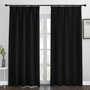 NICETOWN Patio Blackout Curtains 95 inches Long, Home Decoration Thermal Insulated Pinch Pleat Back Tab Blackout Draperies for Hall Living Room Office Apartment (2 Panels, 30 inches Wide, Black)
