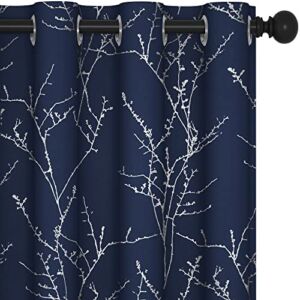 Deconovo Blackout Curtains, 84 Inches Long, Thermal Insulated Room Darkening Drapes for Bedroom and Living Room, Tree Branches Pattern – 52W x 84L Inch, Navy Blue, Set of 2 Panels