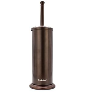 BROOKSTONE, Bronze Metallic Toilet Brush with Holder, Long Handle for Deep Bowl Cleaning, [Splash Protective Disc], Stylish Modern Space Saving Design, Leakproof Inner Container
