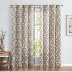 jinchan Curtains Grey Linen Living Room Drapes Light Filtering Moroccan Tile Print Drapes Bedroom Curtain Flax Textured Geometry Lattice Grommet for Dining Room 108 Inch Length 2 Panels