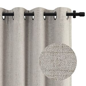 100% Blackout Curtains Linen Textured Blackout Curtains 84 Inch Length Burlap Curtains Window Curtain Drapes for Bedroom/Living Room Set of 2 Panels, 50″ x 84″, Beige