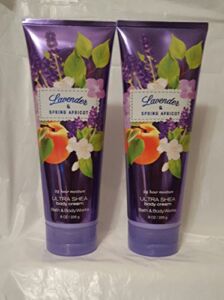Set of 2 Bath and Body Works Lavender and Spring Apricot Body Cream Set 8 Ounce Full SIze