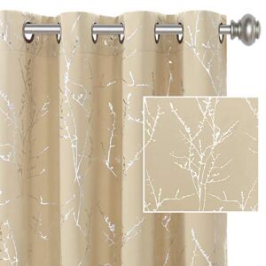 H.VERSAILTEX Blackout Curtains for Bedroom Foil Print Twig Tree Branch Thermal Insulated Grommet Curtain Drapes Light Blocking Thick Soft Window Curtains for Living 52 x 84 Inch Beige 2 Panels