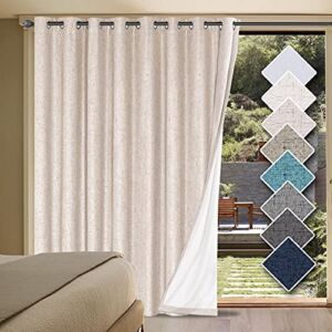 H.VERSAILTEX Linen Blackout Curtains Durable Thick Textured Linen Look 100% Blackout Patio Door Curtain Anti Rust Grommet Extra Wide Sliding Door Curtain Panel, W100 x L84 inch – Natural