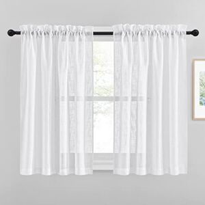 NICETOWN Faux Linen Sheer Curtains – Privacy Semitransparent Light Filtering Semi Voile Sheer Drapes for Bathroom (52 Inch Width, 45 Inch Length, 1 Pair, White)