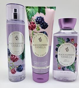 Bath & Body Works – Black Raspberry Vanilla – 3 pc Bundle – Fine Fragrance Mist, Ultimate Hydration Body Cream and Shower Gel, Full Size