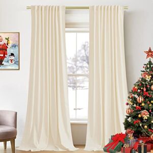 StangH Cream White Velvet Curtains 96 inches Long for Nursery Kids Room, Thick Soft Light Reducing Privacy Protect Window Drapes for Living Dining Room / Hotel / Hall, W52 x L96, 2 Panels