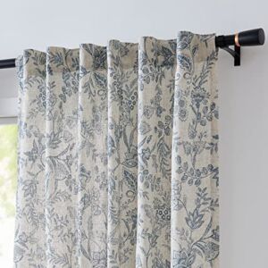 Lazzzy Linen Curtains Farmhouse Blue Floral Print Curtains 84 Inches Long Back Tab Drapes for Living Room Bedroom Semi Sheer Patterned Country Vintage Curtains 2 Panels Set Rod Pocket Blue on Beige