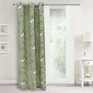 pureaqu Birds Floral Pattern Curtain Panels Grommet Top Curtains for Living Room Printed Country Retro Style Bedroom Window Drapes for Dining Room Kitchen 1 Panel Green W39 x H84 Inch