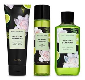 Bath and Body Works WILD LIME & GARDENIA Gift Set – Body Cream – Fragrance Mist & Shower Gel -Full size